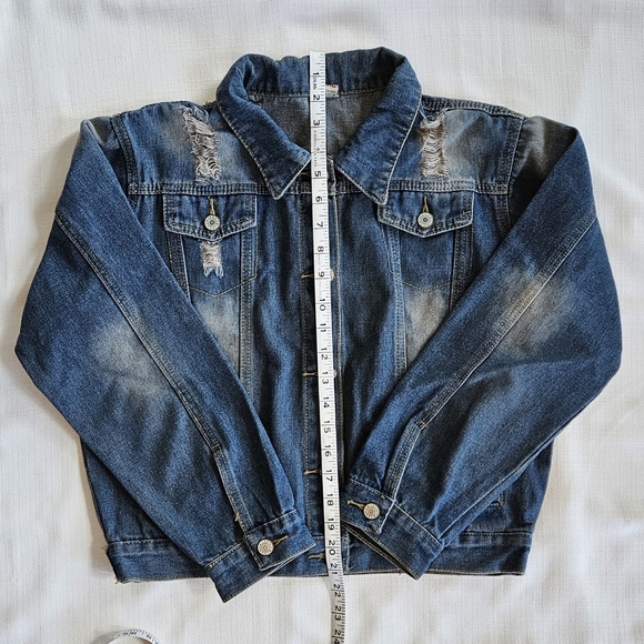 Y2k Distressed Blue Denim Jacket Punk Grunge Cowgirl Western Size M - Picture 4 of 6